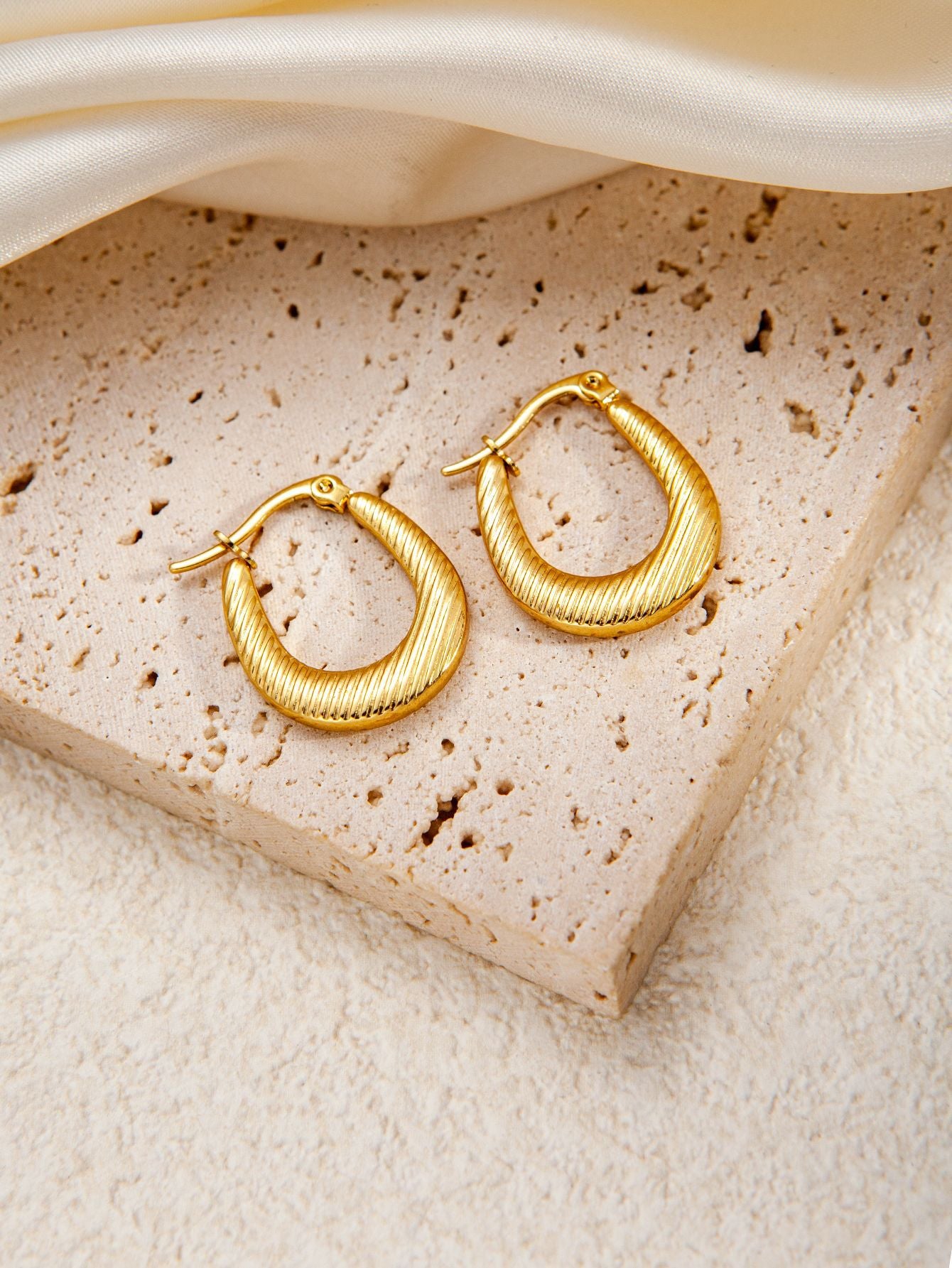 Stainless Steel Ginkgo Leaf Petals Golden Earrings