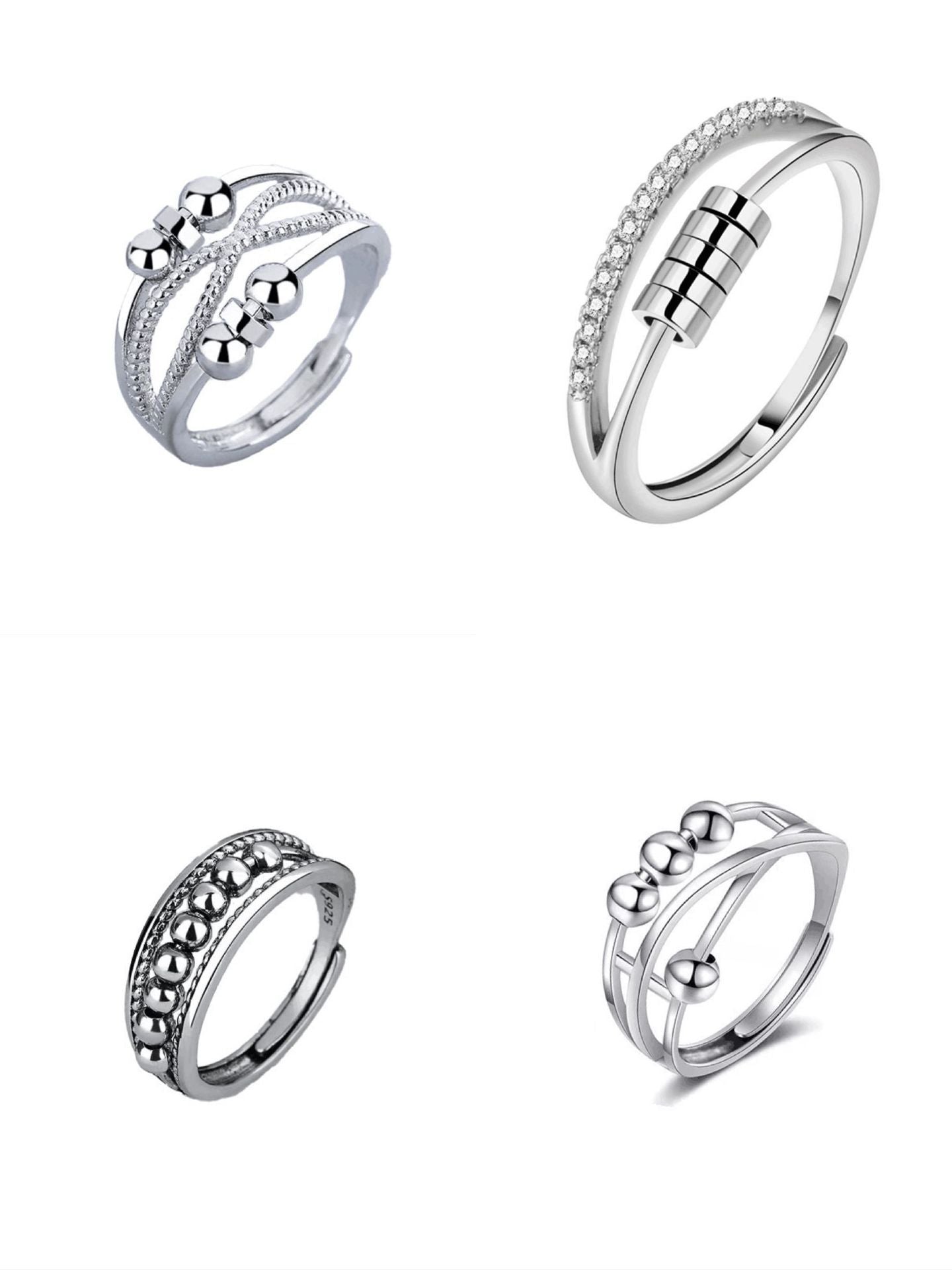 Women's Distressed Thai Sier Anxiety Three-ring Smart Index Rings