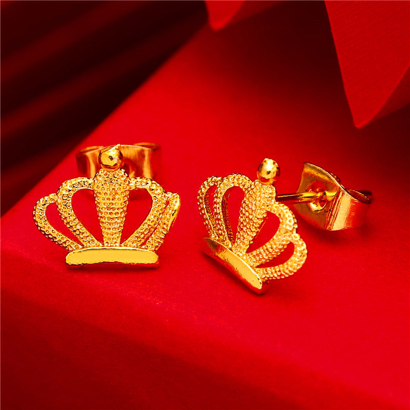 Women's Gold Small Ear Bar Simulation European Coin Earrings