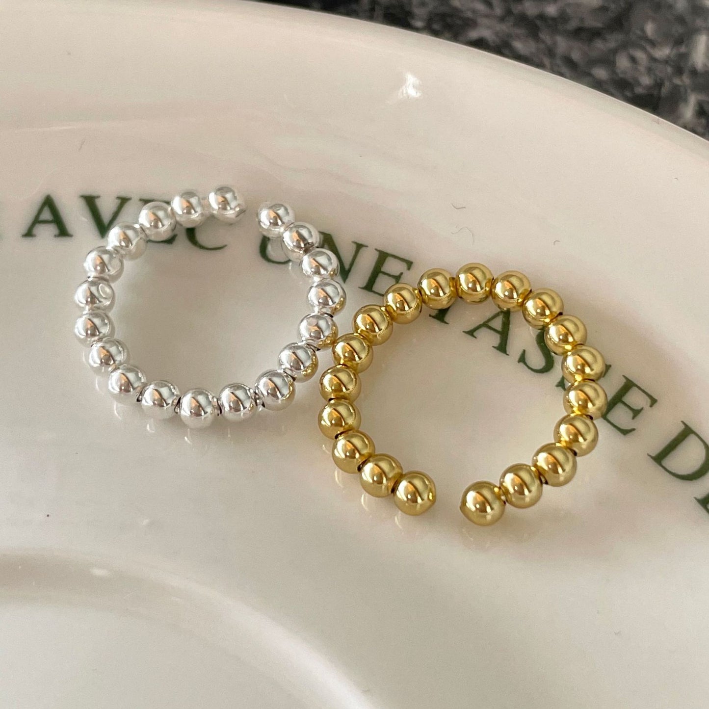 Women's Talk Style Sterling Sier Bead Fashion Rings