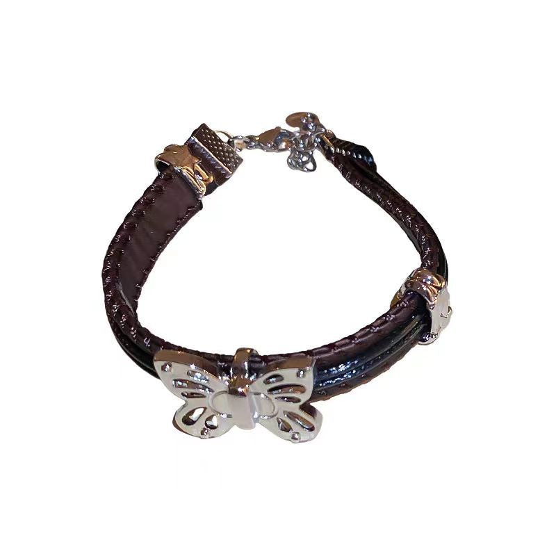 Women's Black Leather Butterfly For Niche Temperament High Sense Accessories Necklaces