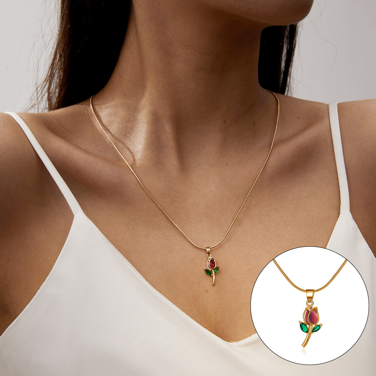 Women's Elegant Tulip Sweet Exquisite High-grade Flower Necklaces