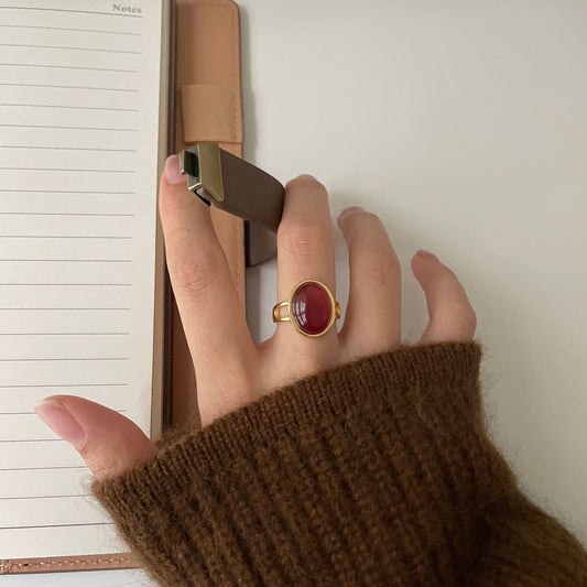 Women's French Style Sterling Sier Red Agate Rings