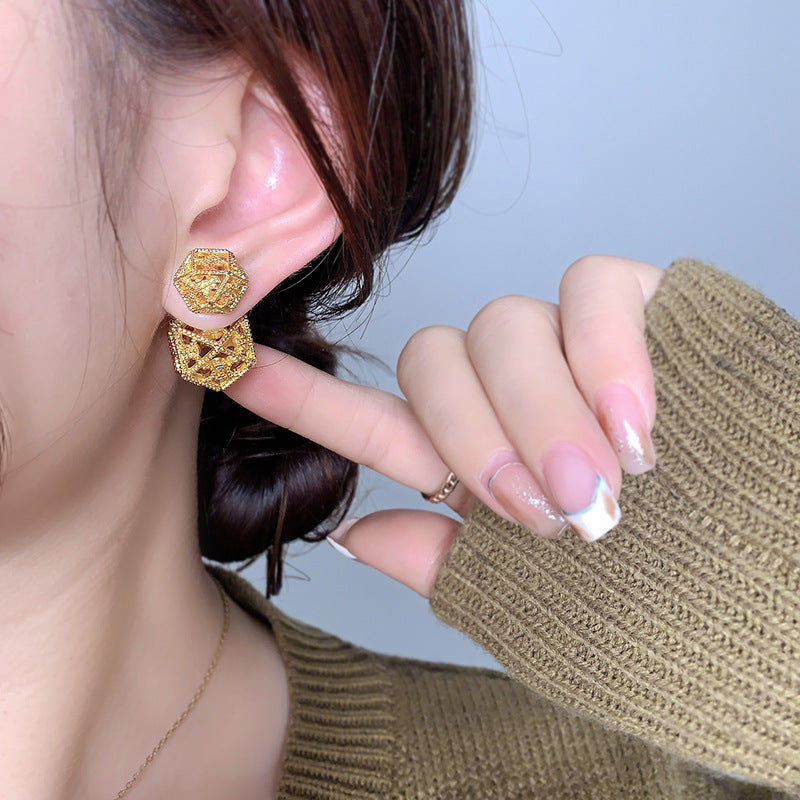 Luxury Personality Hollow Out Double Exquisite Ball Niche Earrings