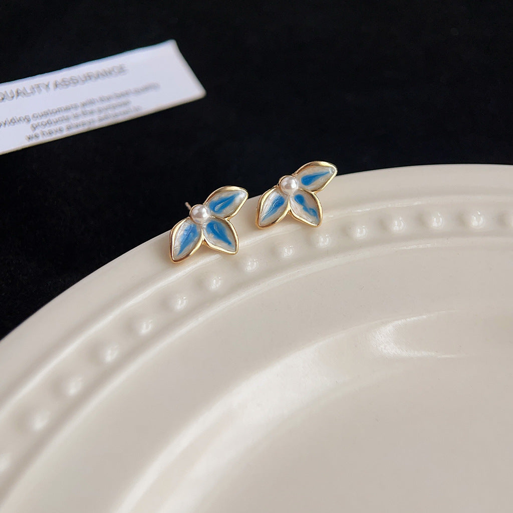 Women's Fog Haze Blue Enamel Vintage Art Fashion Earrings