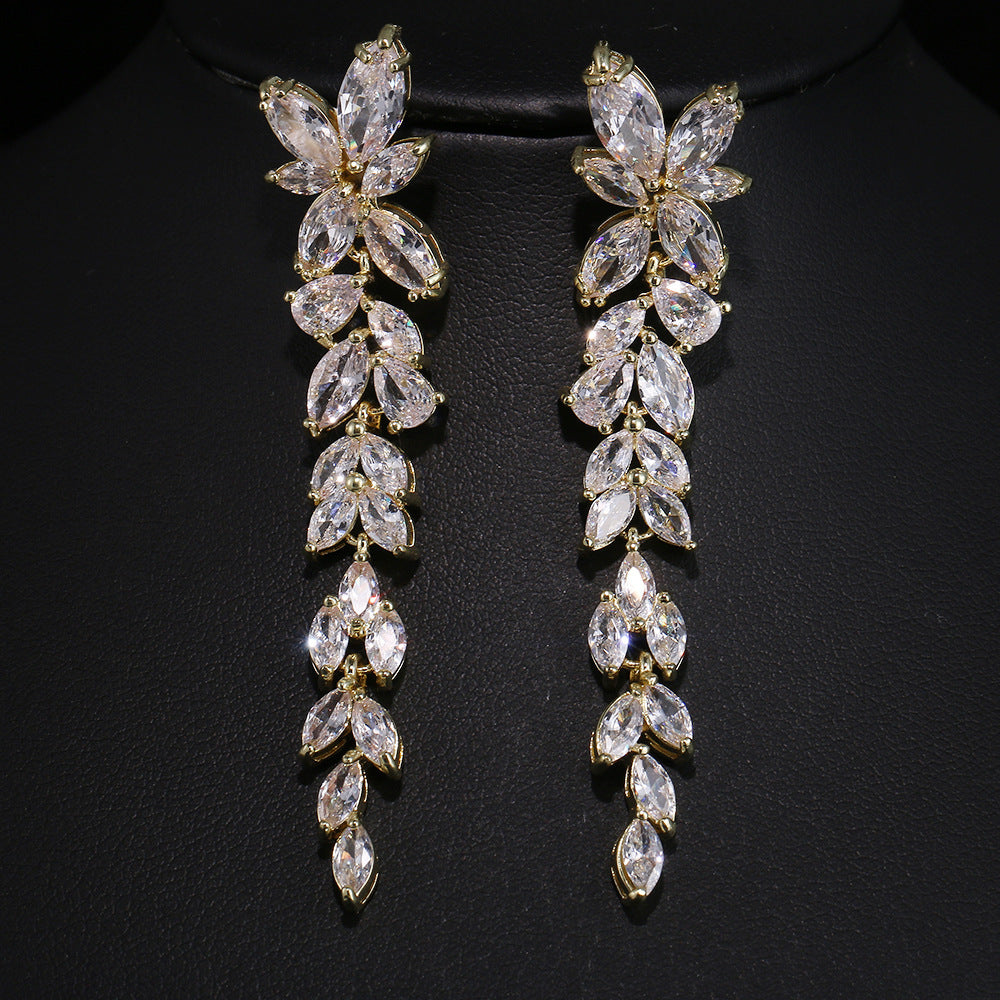 Women's Symmetrical Full Rhinestone Zircon Bridal Formal Earrings