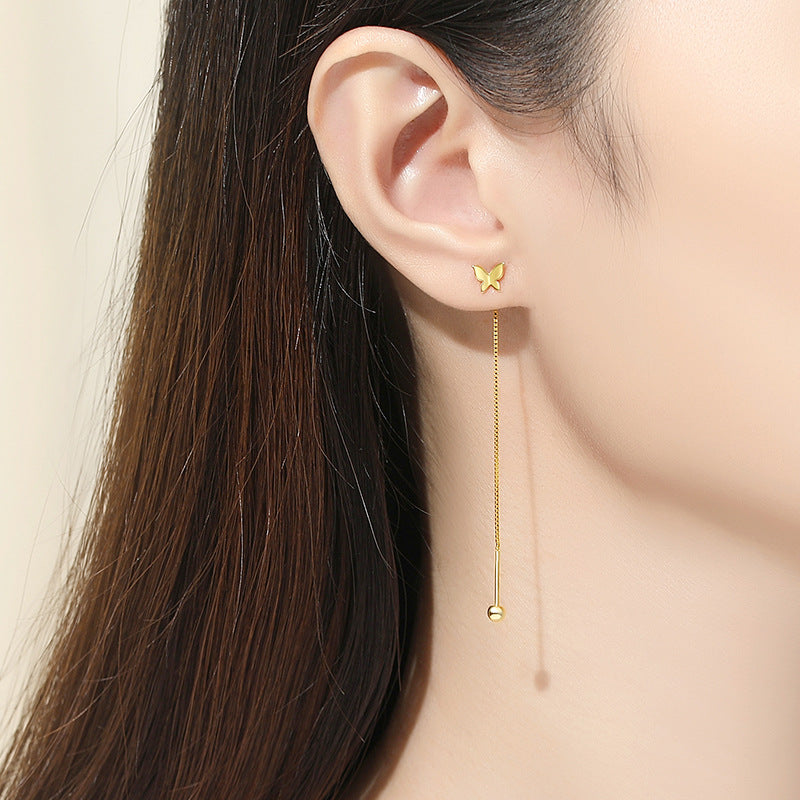 Butterfly Sweet Temperamental Minority Fashion Simple Sier Love Earrings
