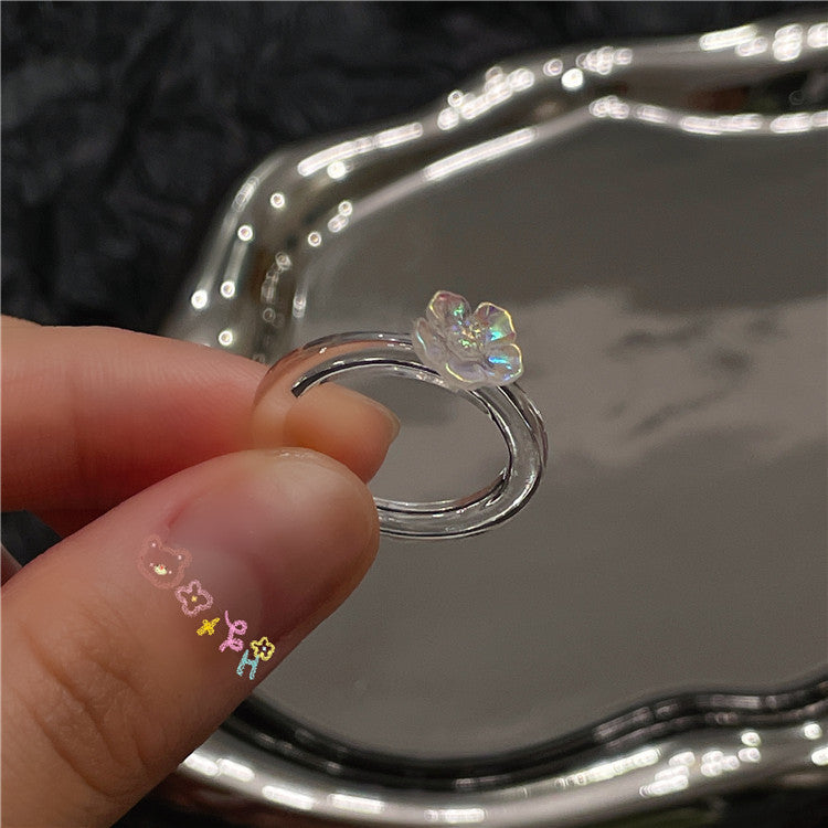 Pink Square Style Roses Transparent Resin Rings