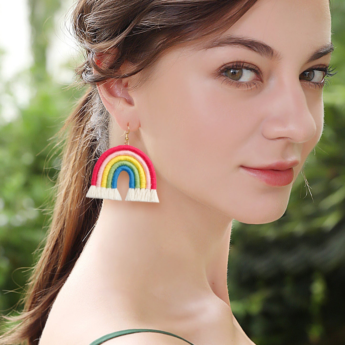 Pastoral Style Bohemian Rainbow Hand-woven Exaggerated Earrings