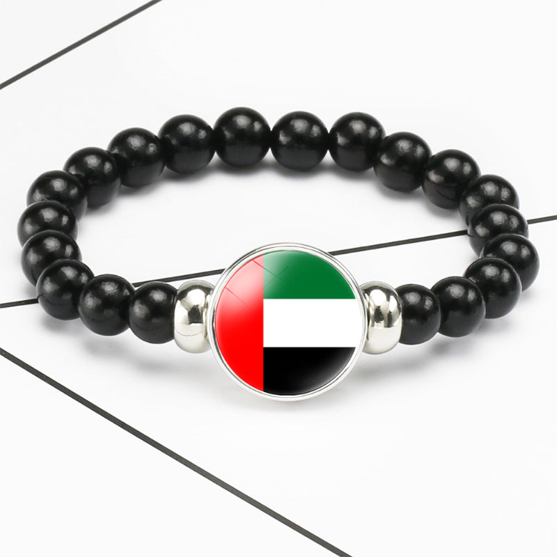 Flag Pattern Time Stone Black Elastic String Beads Bracelets