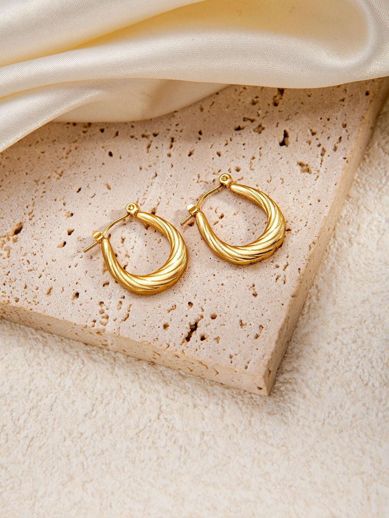 Stainless Steel Ginkgo Leaf Petals Golden Earrings