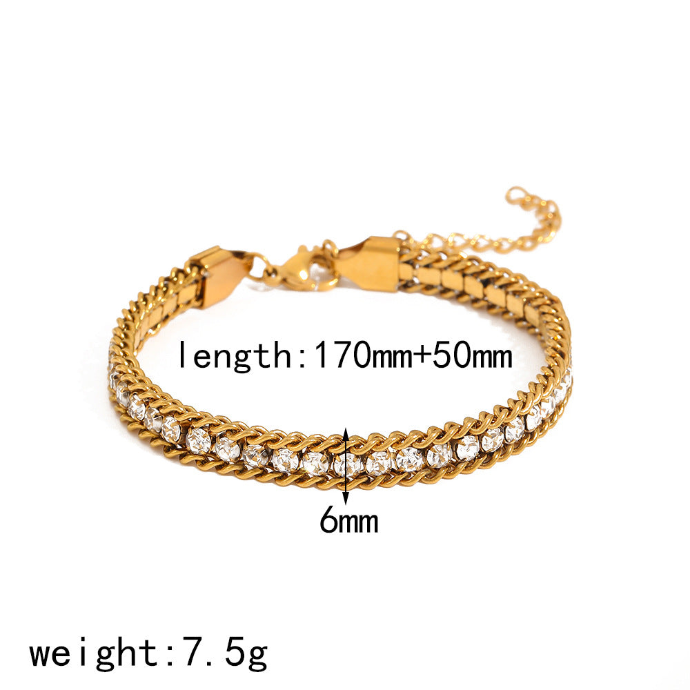 Women's Style Full Rhinestone Zircon Titanium Steel Fashionable Bracelets