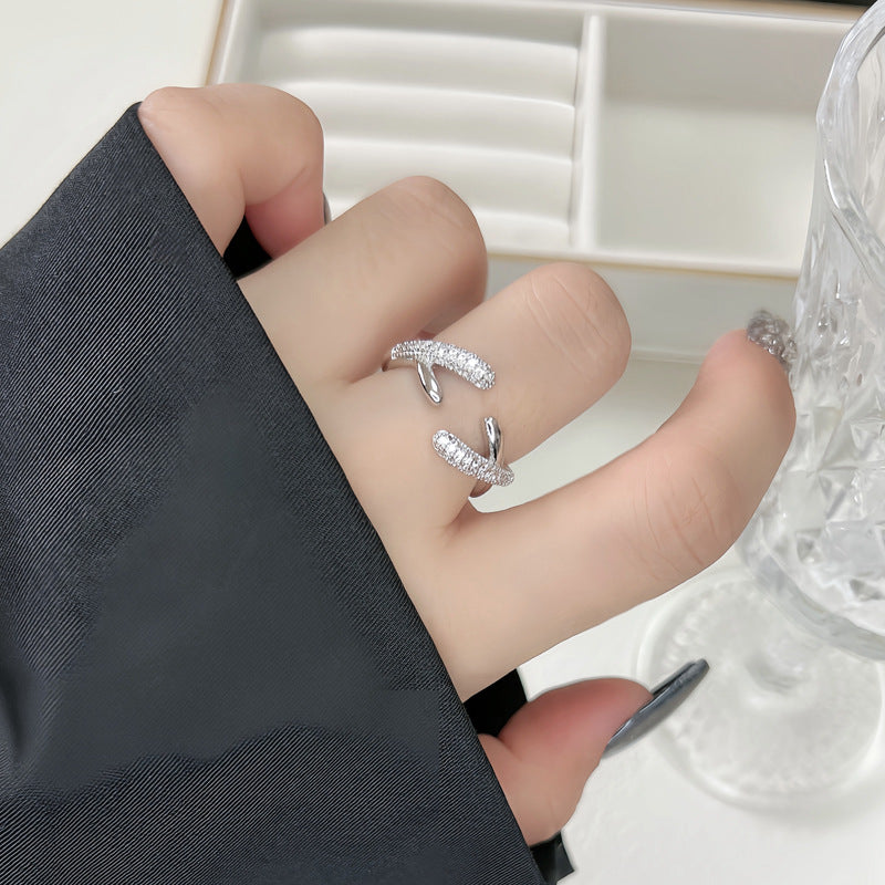 Super Flash Buckle Twist Full Diamond Open-end Rings