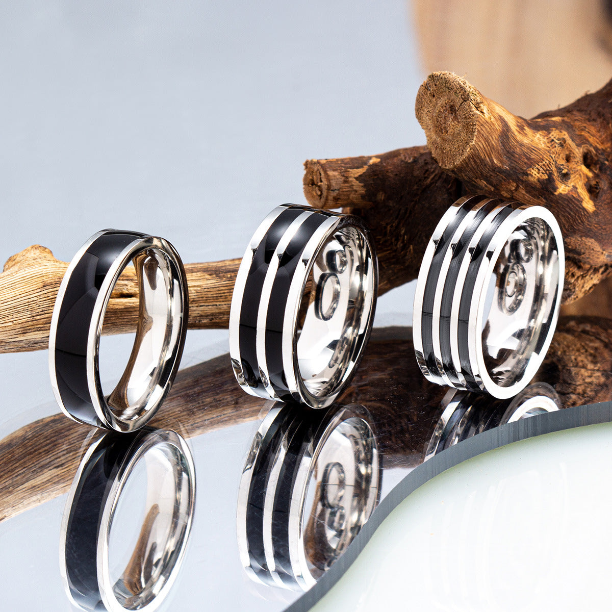 Women's & Men's Name Titanium Steel Striped Dripping Oil Rings