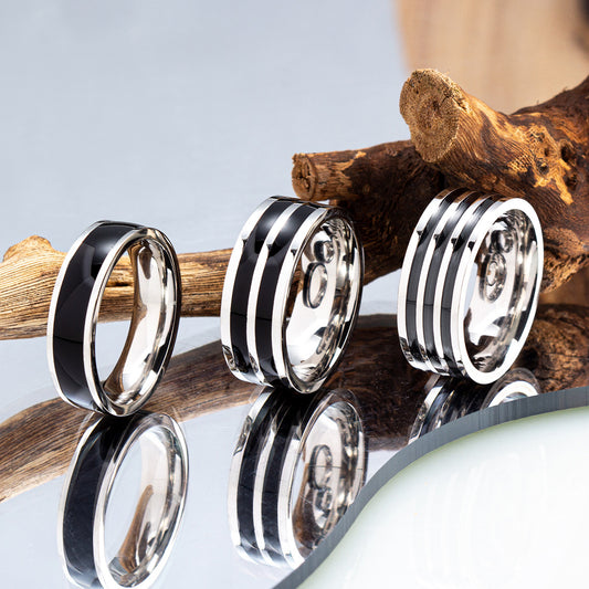 Women's & Men's Name Titanium Steel Striped Dripping Oil Rings