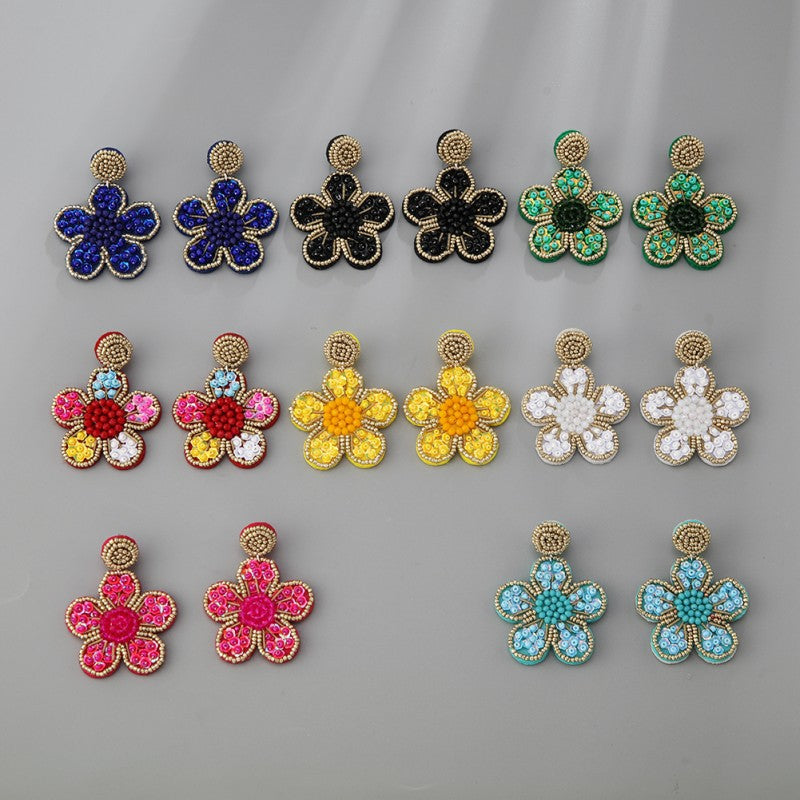 Women's Bohemian Retro Flower Fabric Art Ethnic Style Earrings