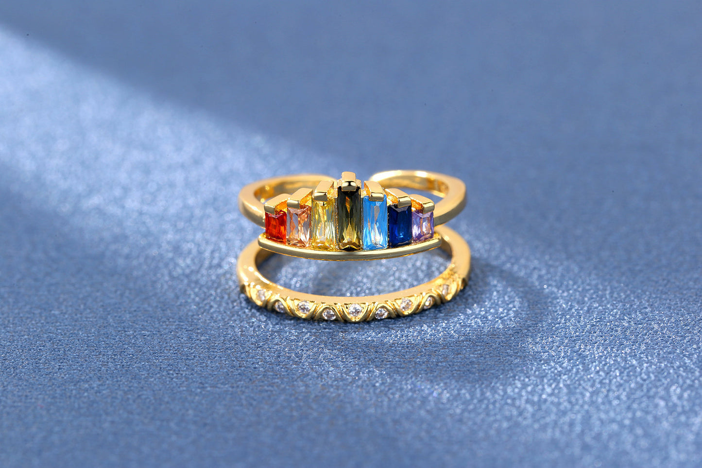 Women's Korean Micro Inlaid Zircon Rainbow Crown Rings