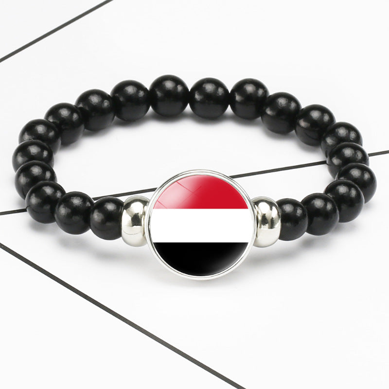 Flag Pattern Time Stone Black Elastic String Beads Bracelets