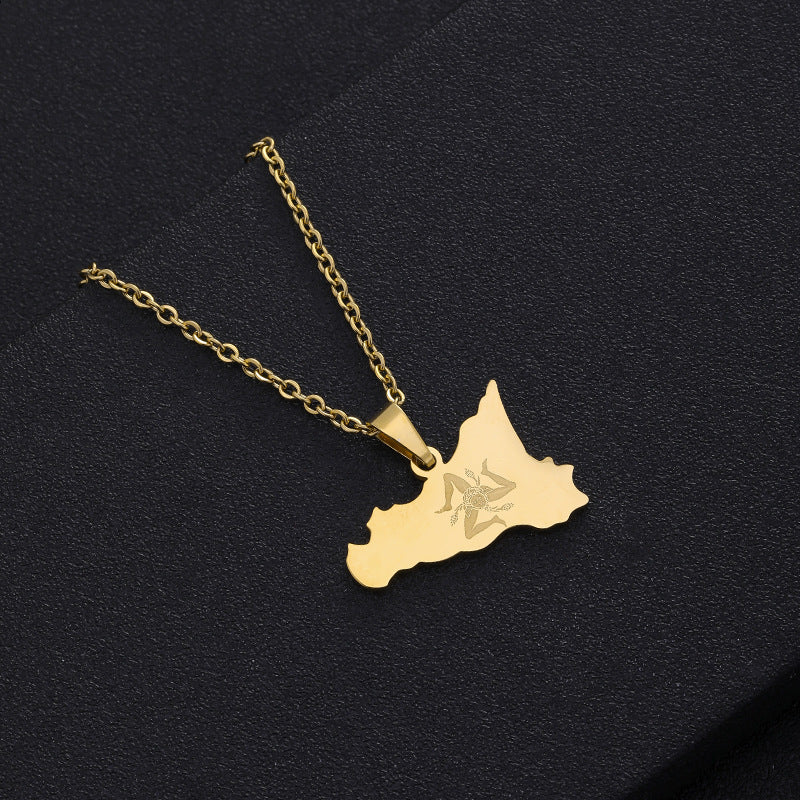 Women's Italy Sicily Map Flag Stainless Steel Necklaces