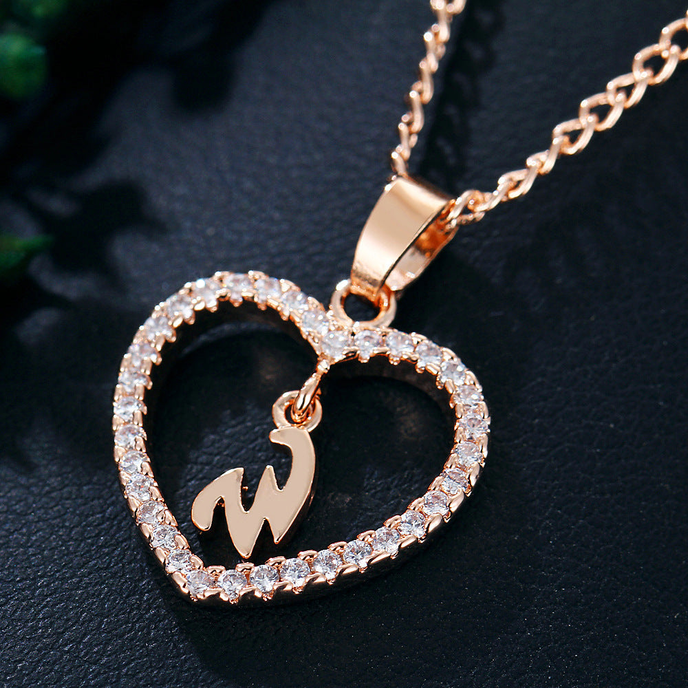 Letter Heart-shaped Zircon Jewelry Clavicle Chain Necklaces