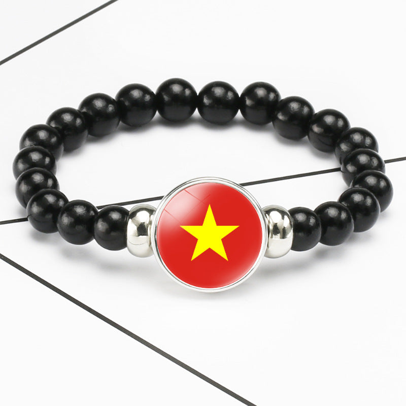Flag Pattern Time Stone Black Elastic String Beads Bracelets
