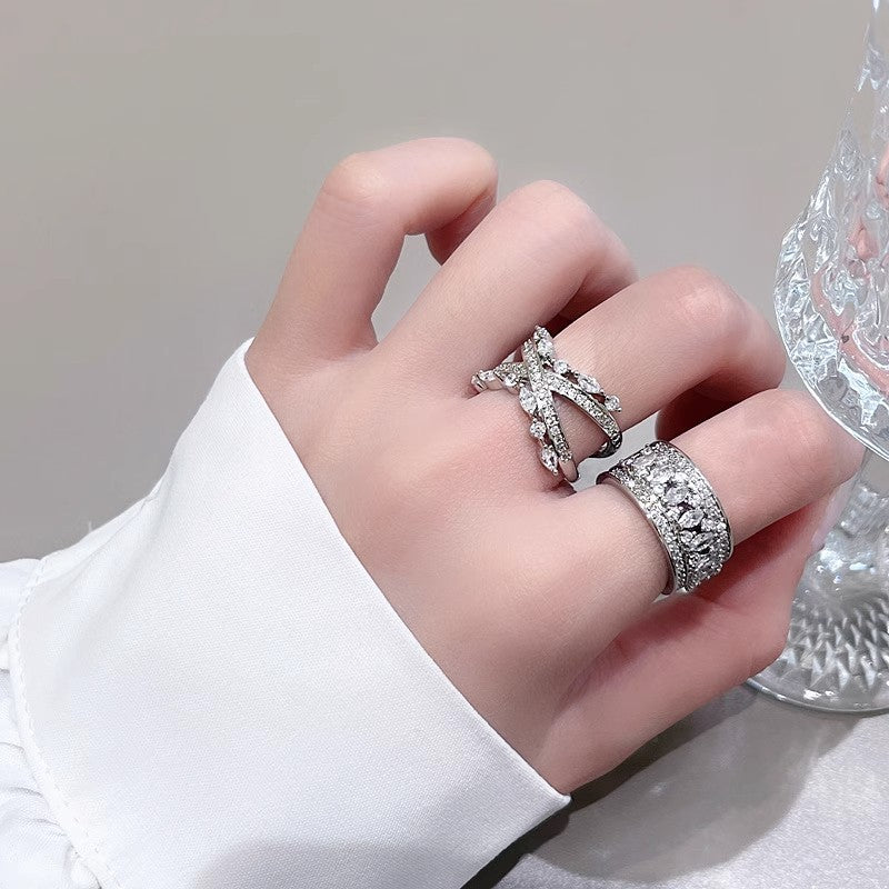 Women's Cross Open-end Zircon Cold Style Full Diamond Light Rings