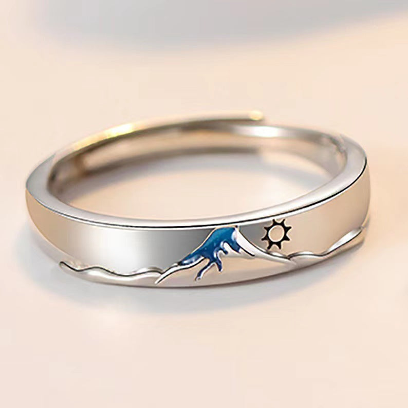 Twilight Couple Pair Of Sier Niche Lettering Simple Rings