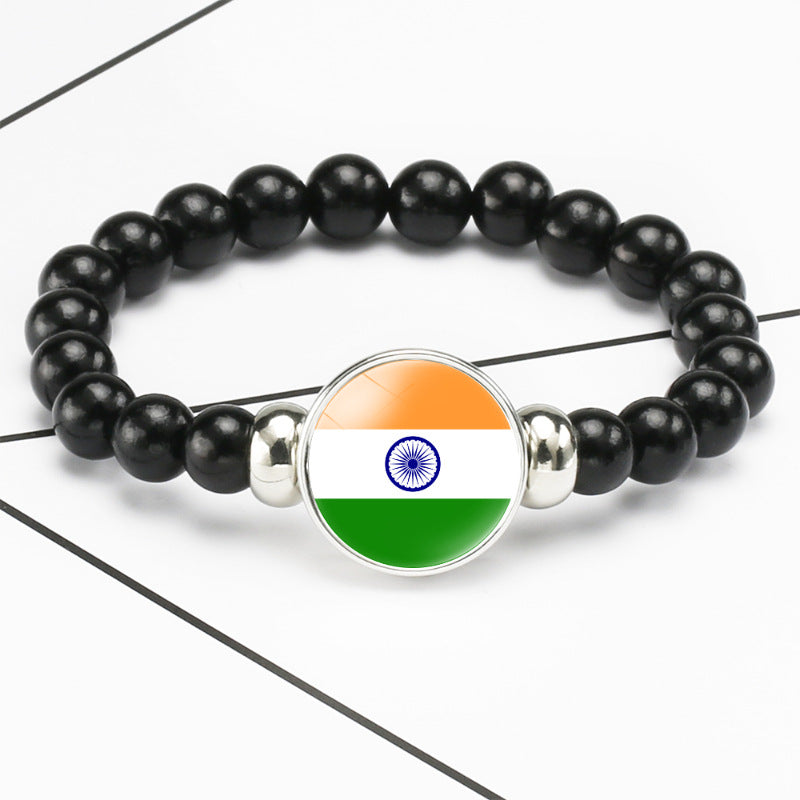 Flag Pattern Time Stone Black Elastic String Beads Bracelets