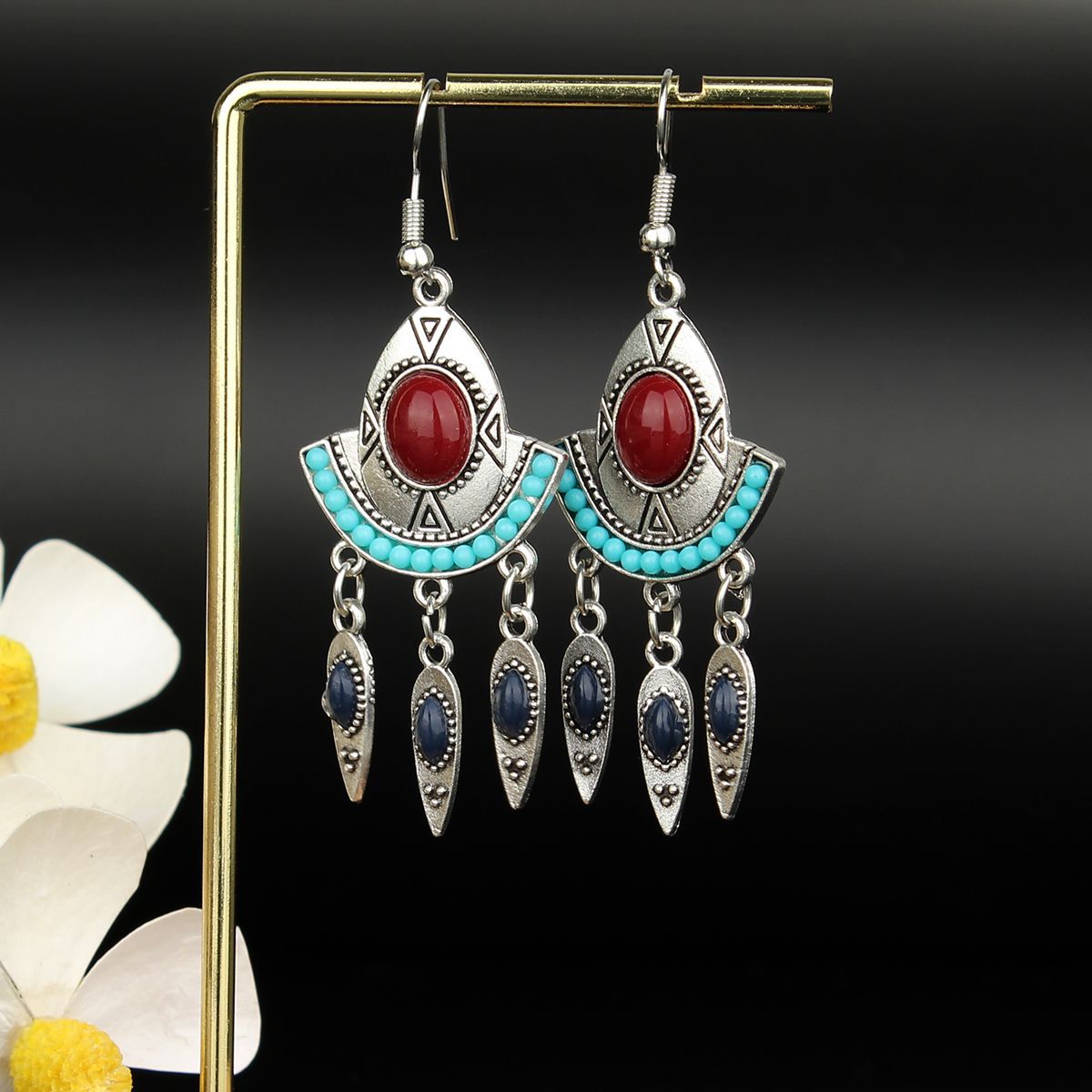 Ethnic Style Miao Sier Turquoise Tassel Earrings