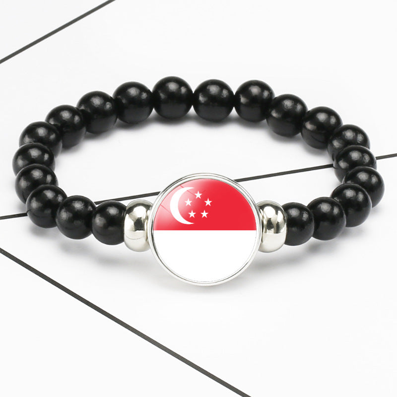 Flag Pattern Time Stone Black Elastic String Beads Bracelets