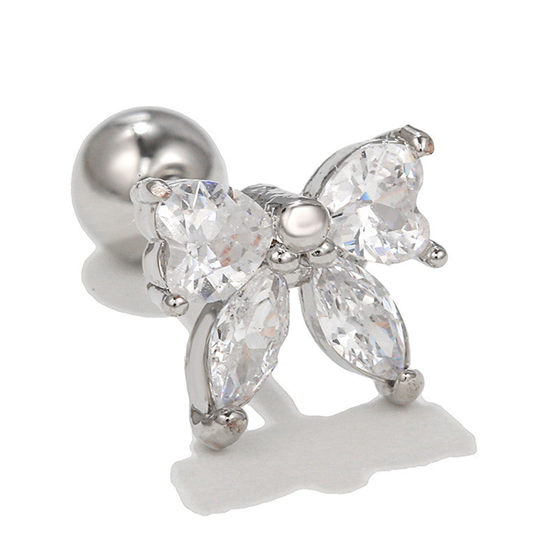 Women's Loving Heart Zircon Flower For Niche Design Ear Bone Earrings