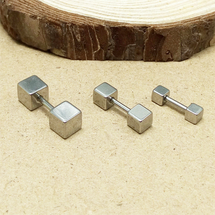 Men's Fashion Korean Style Cube Titanium Steel Ear Earrings