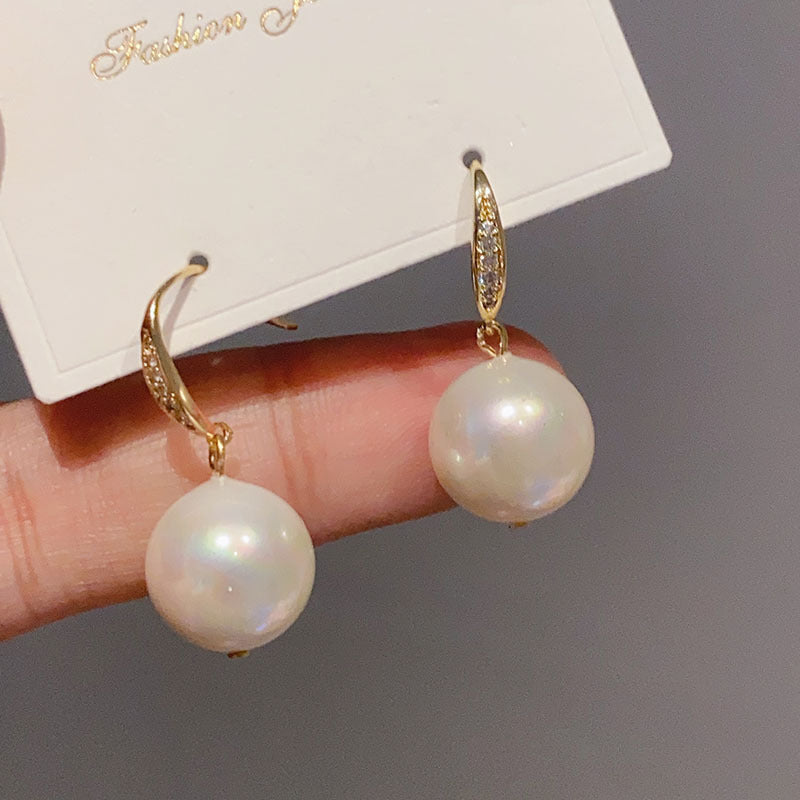 Highlight Large Pearl Sier Pin Korean Earrings