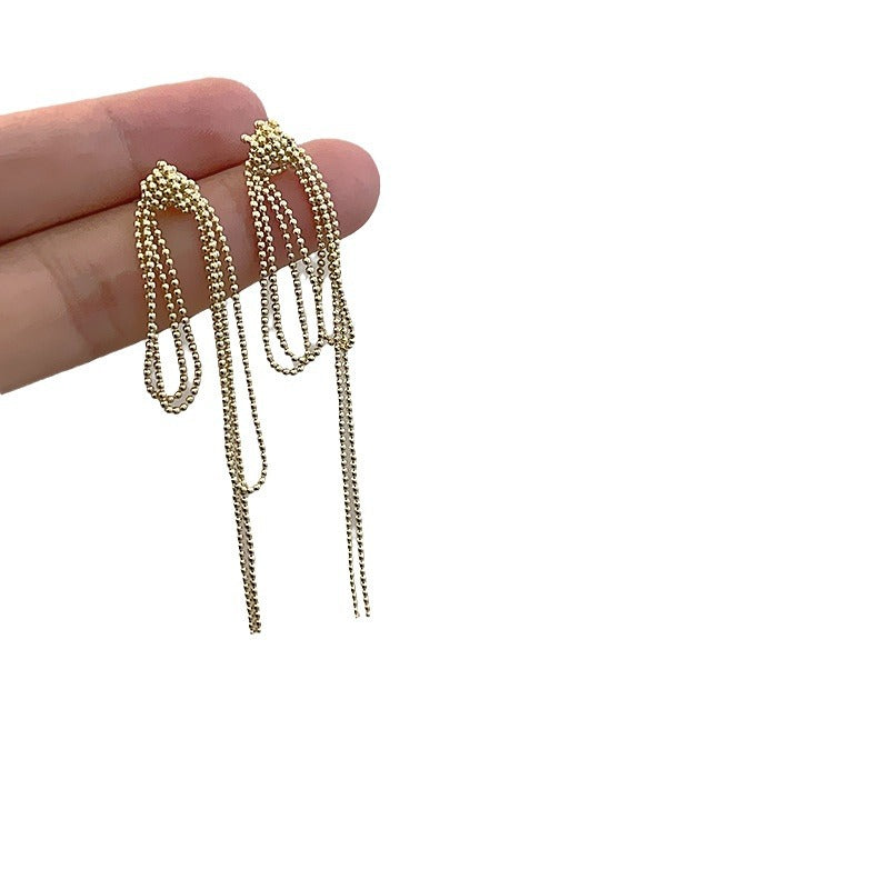 Knot Chain Strip Round Beads Long Tassel Ear Female Rings