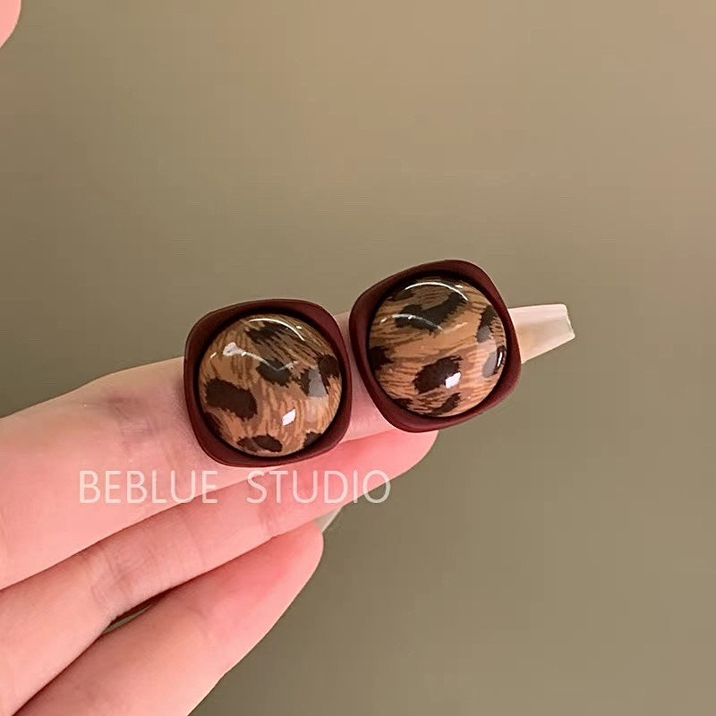 Geometric Leopard Print Niche Design Refined Earrings