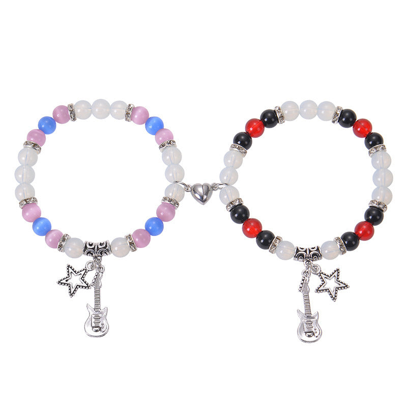 Spider Cat Couple Crystal Opal Magnet Bracelets