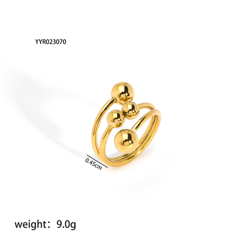 Women's Personalized Stainless Steel Gold Ball Open Rings