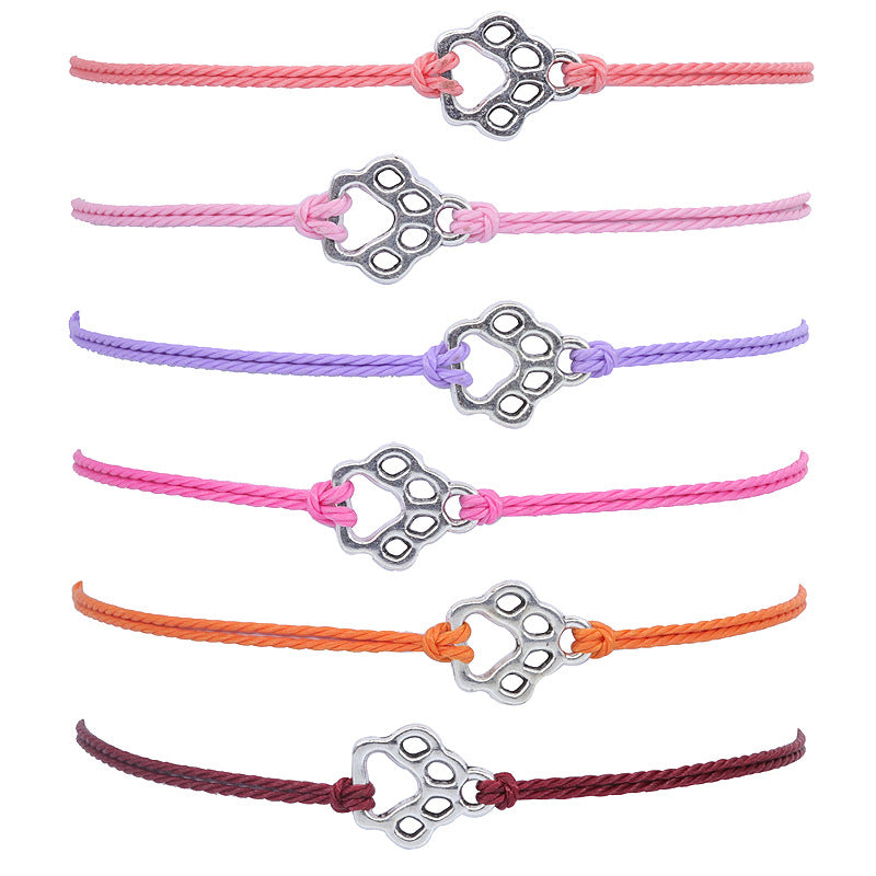 Women's Cat Dog Paw Prints Wax Line Bracelets