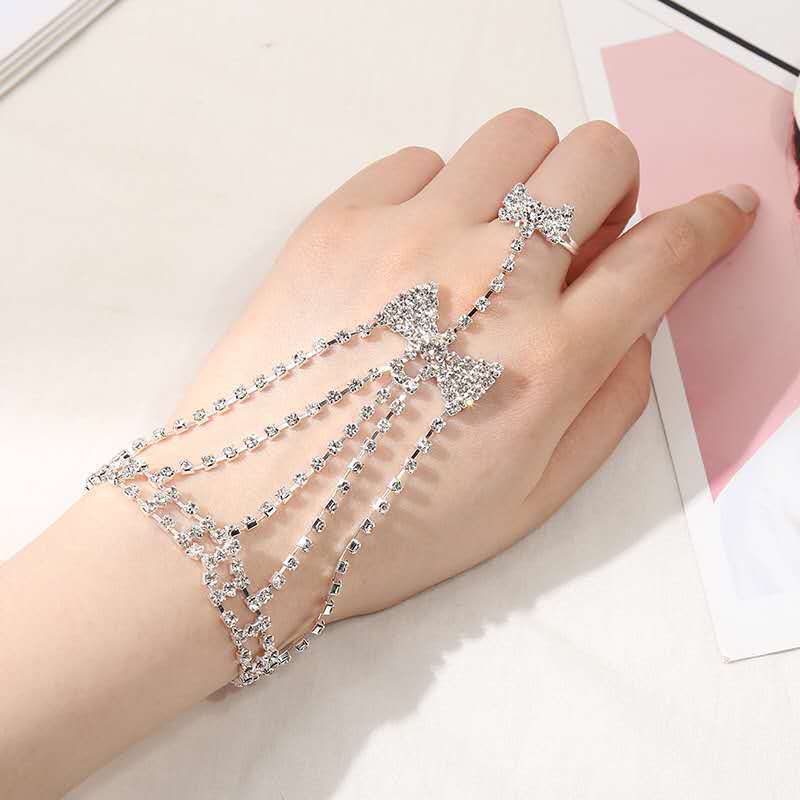Women's Korean Style Leaves Finger Chain Circle Butterfly Rhinestone Toe Rings