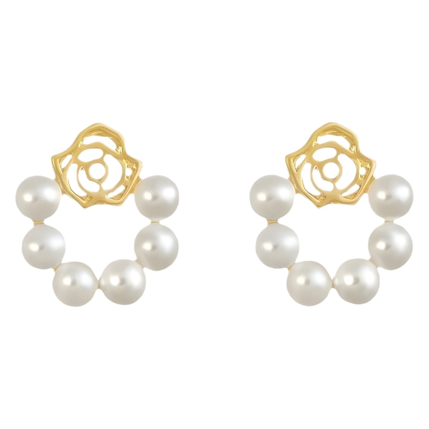 Women's Hollow Rose Flower Pearl Korean Style Fashionable Simple Earrings