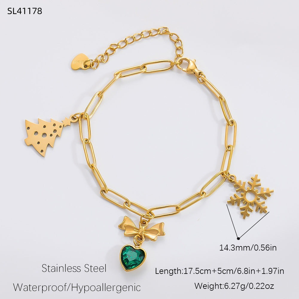 Gold Stainless Steel Christmas Elderly Snowman Necklaces