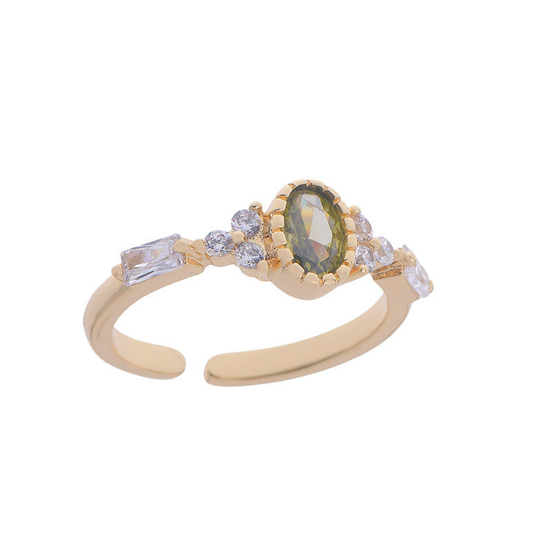 Olive Green Zircon Light Luxury Fashion Rings