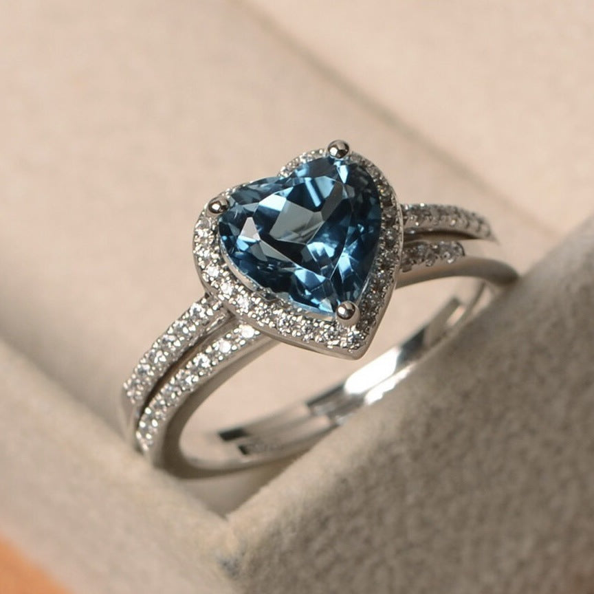 Women's Blue Heart-shaped Zircon Fashion Set Rings