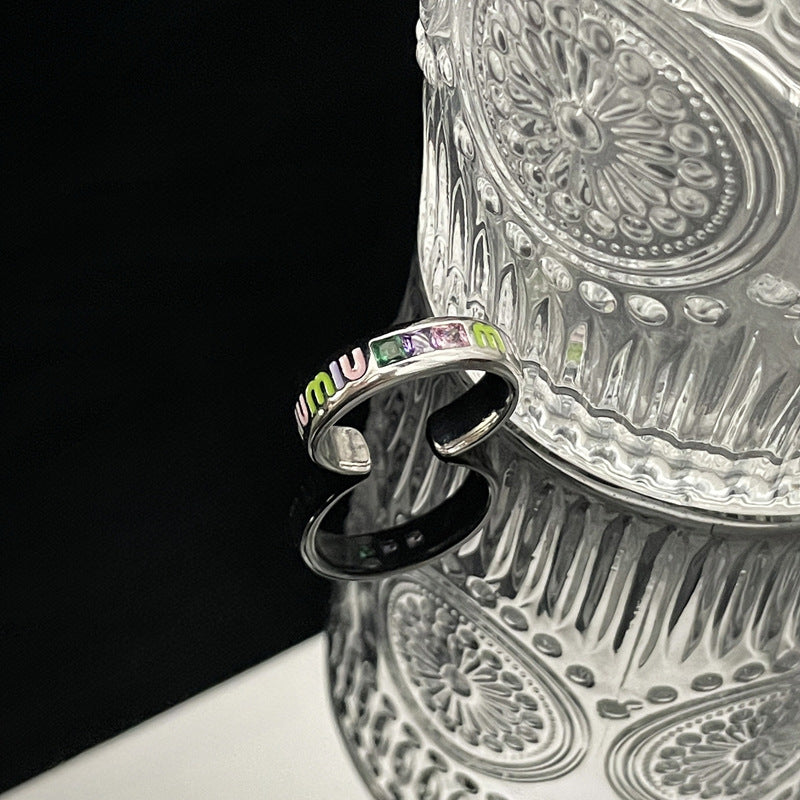 Punk Letter Colored Drip Glaze Open Rings