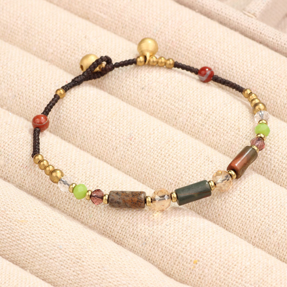Women's Style Natural Malachite Amethyst Artistic Vintage Weave Carrying Bracelets