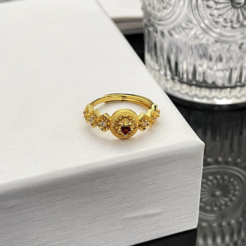 Women's Retro Atmosphere Lace Single Rhinestone Adjustable Brushed Pattern Antique Rings