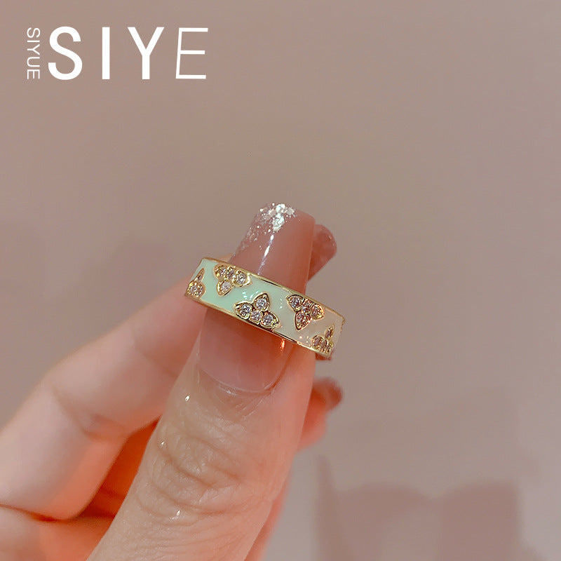 Enamel Butterfly Female Opening Adjustable Design High Sense Rings