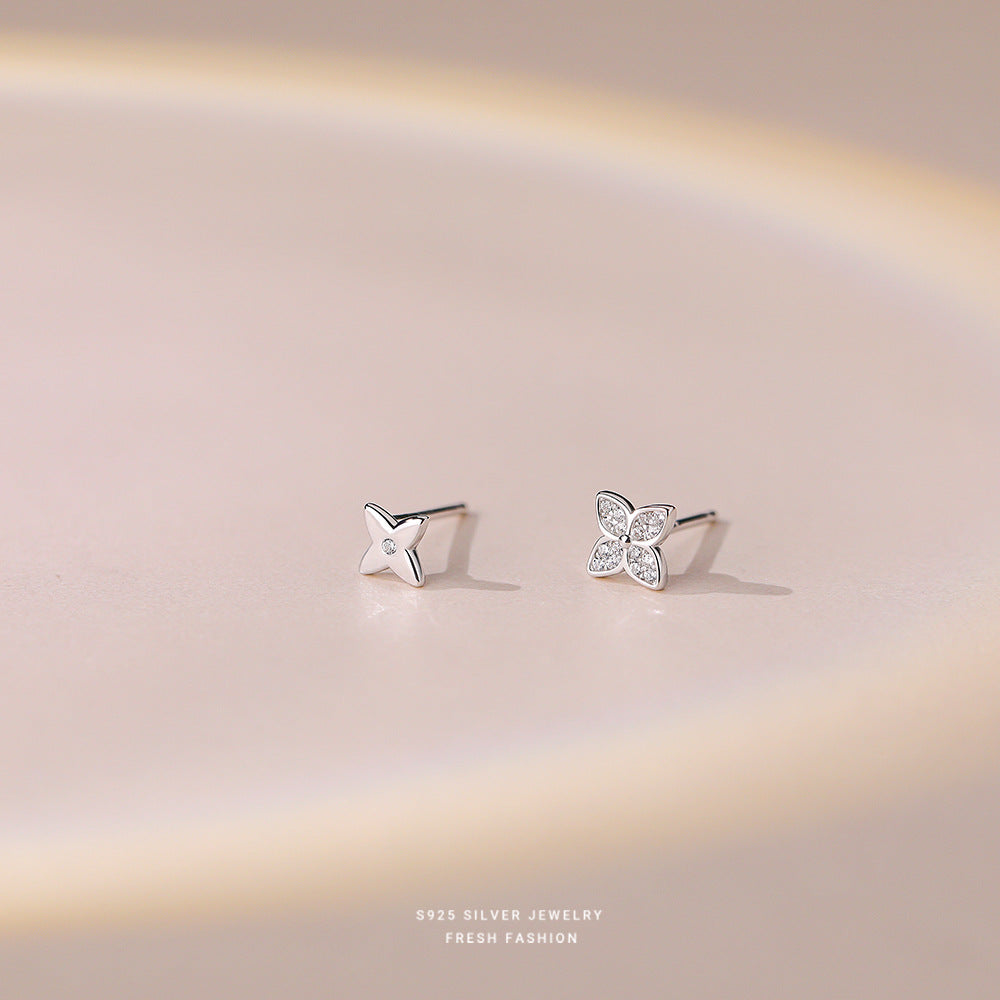 Asymmetric Diamond Four-leaf Clover Female Fresh Earrings