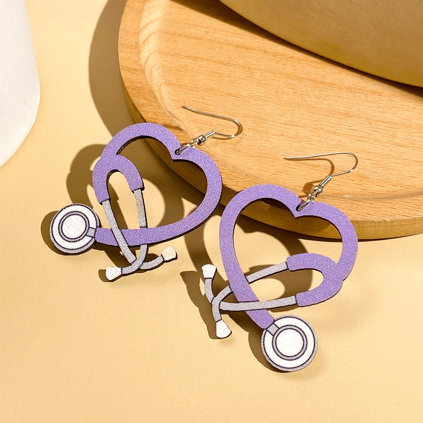 Nurse Medical Color Stethoscope Modeling Wooden Earrings