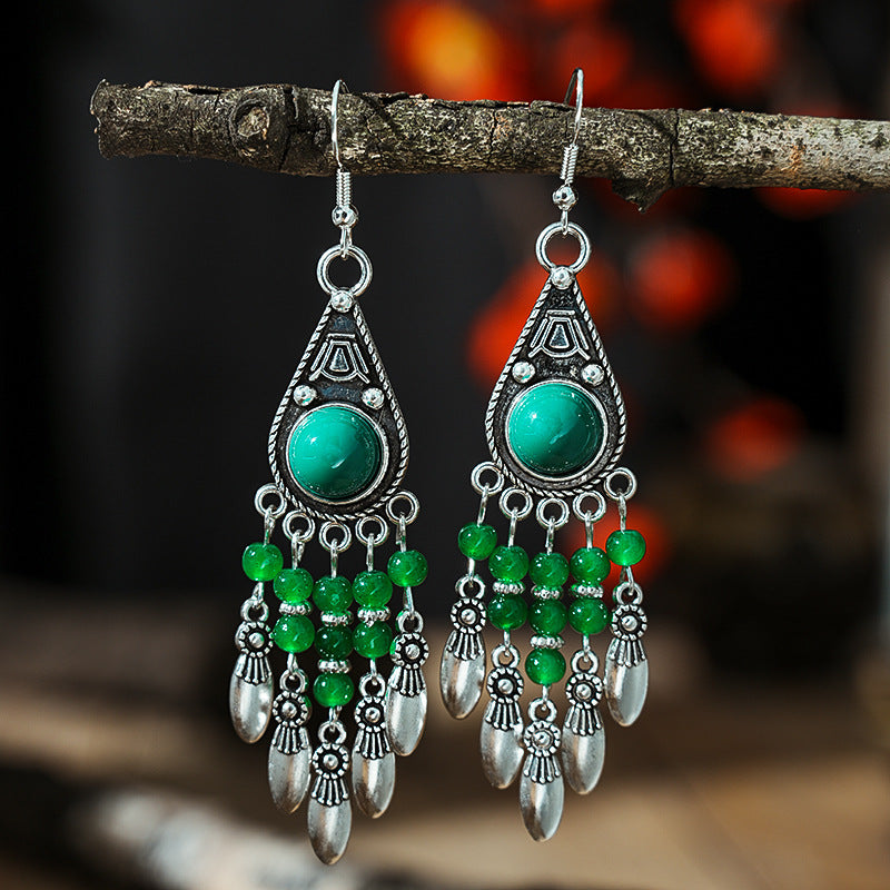 Turquoise Ethnic Style Retro Alloy Yunnan Earrings
